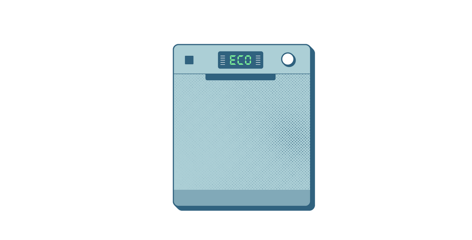 Illustration av en diskmaskin. ECO-programmet är förvalt för att förtydliga den miljömässiga fördelen med att diska i diskmaskin framförallt.