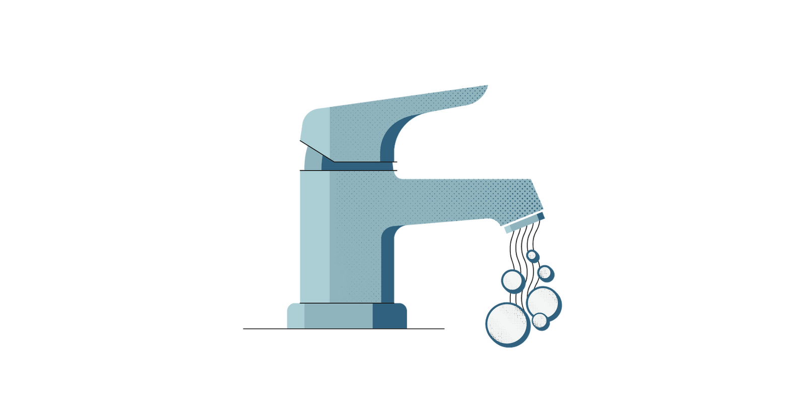 Illustration på en badrumsblandare som spolar vatten från kranen.